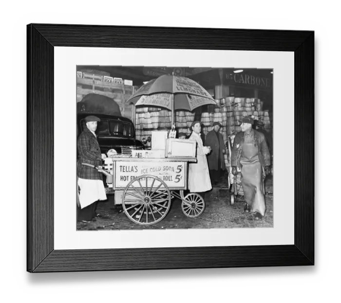 Framed Print : Street vendor and customers. Washington Market, New York City, New York State, USA Framed Print : Street vendor and customers. Washington Market, New York City, New York State, USA