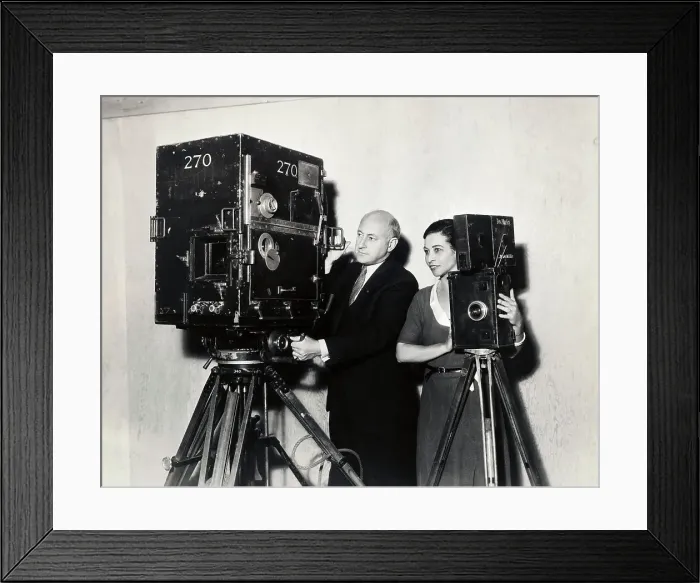 Framed Print : Cecil B. DeMille with Old and New Movie Cameras Framed Print : Cecil B. DeMille with Old and New Movie Cameras