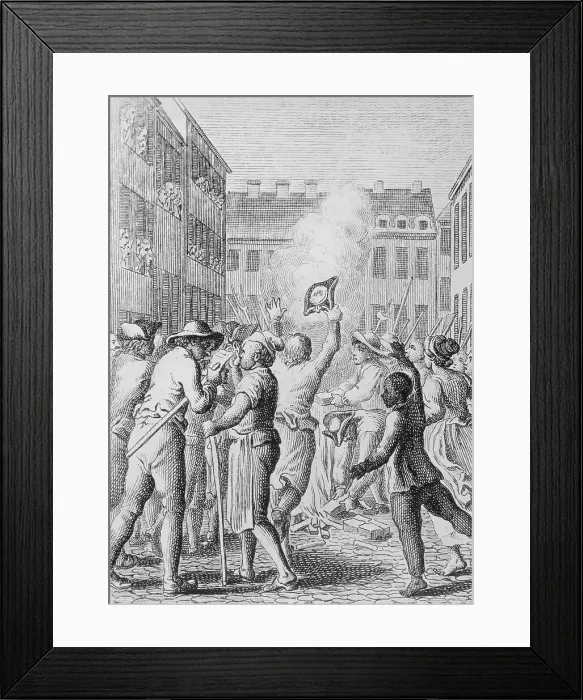 Framed Print : Engraving of Colonists Burning Stamp Act Papers Framed Print : Engraving of Colonists Burning Stamp Act Papers