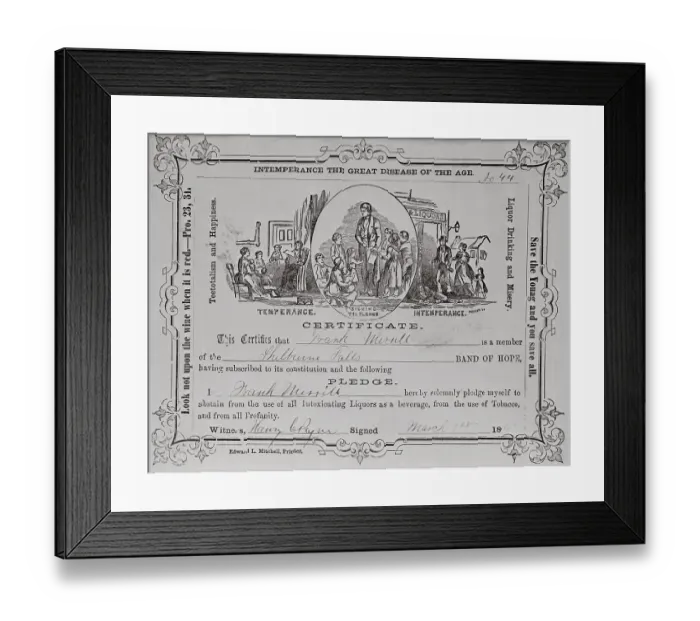 Framed Print : Temperance Society Certificate Framed Print : Temperance Society Certificate
