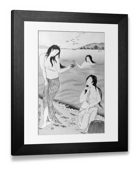 Framed Print : Woodblock Print of Japanese Female Pearl Divers Framed Print : Woodblock Print of Japanese Female Pearl Divers