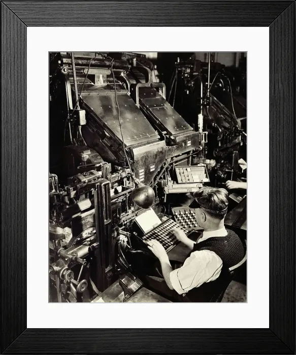 Framed Print : Printer Operating at Linotype Machine Framed Print : Printer Operating at Linotype Machine
