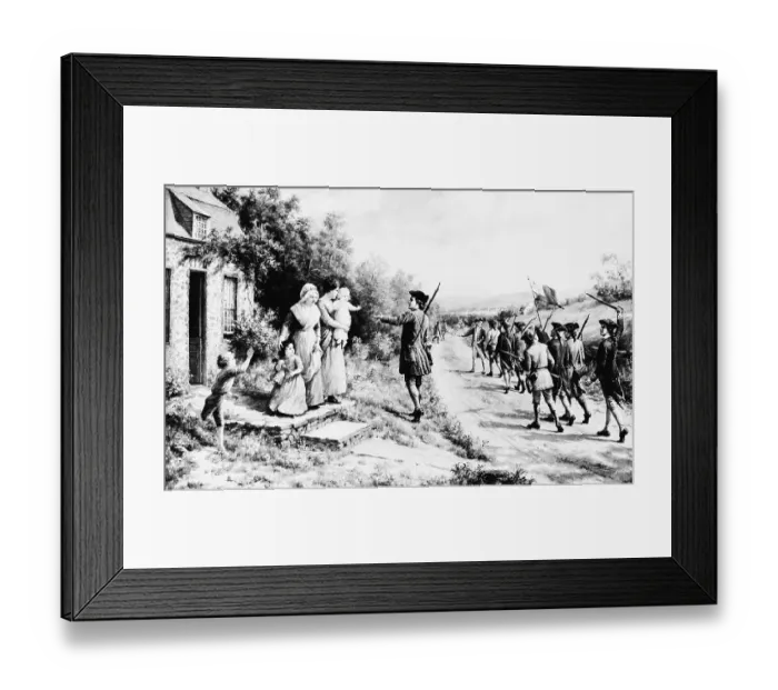 Framed Print : Minuteman Leaving Family to Join War