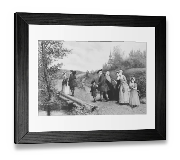 Framed Print : 19th-Century Print of Colonists Walking to Church by James S. King Framed Print : 19th-Century Print of Colonists Walking to Church by James S. King