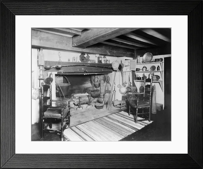 Framed Print : Interior of Early American Furnished Kitchen Framed Print : Interior of Early American Furnished Kitchen