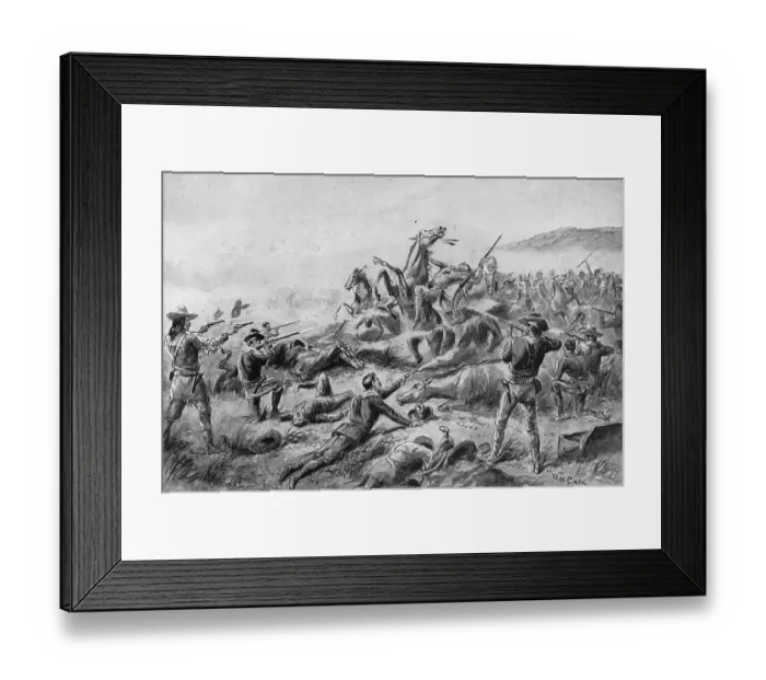 Framed Print : Lithograph after a Painting of the Battle of Wounded Knee by W.M. Cary Framed Print : Lithograph after a Painting of the Battle of Wounded Knee by W.M. Cary