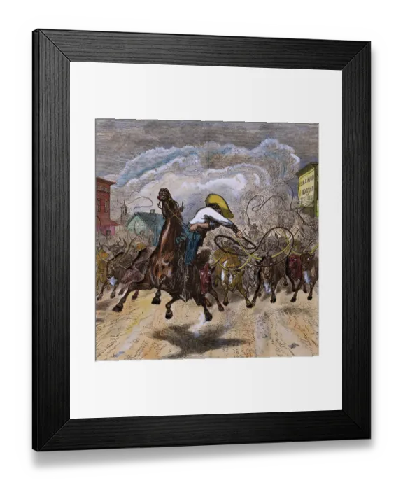 Framed Print : Cowboy Lassoing Renegade Oxen Framed Print : Cowboy Lassoing Renegade Oxen