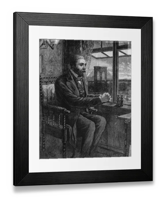 Framed Print : Washington Roebling Sitting with Brooklyn Bridge in Background