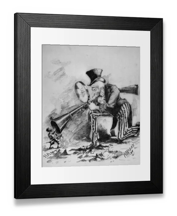 Framed Print : Editorial Cartoon Drawing of Uncle Sam Looking at Haiti by Cuthbert Rigby Framed Print : Editorial Cartoon Drawing of Uncle Sam Looking at Haiti by Cuthbert Rigby