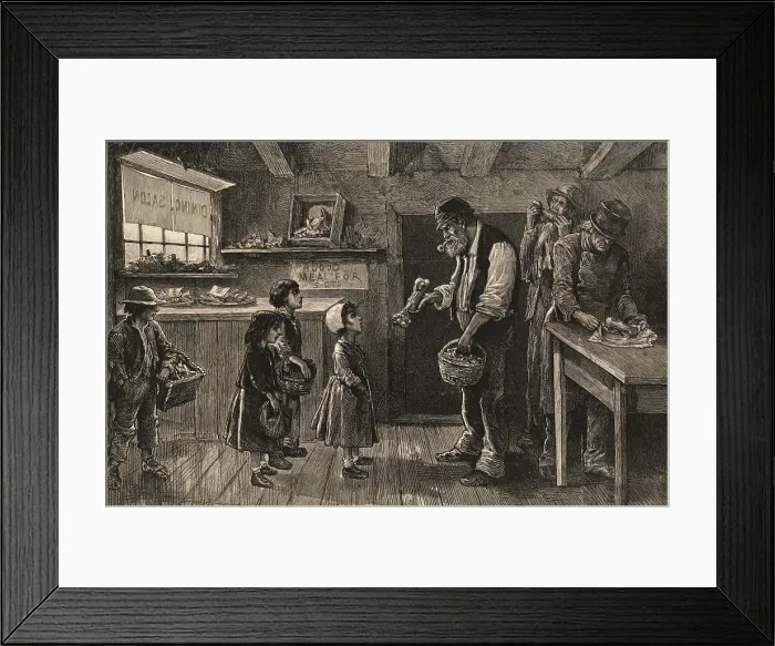 Framed Print : Young Children Waiting for Bones from Meat Saloon Worker Framed Print : Young Children Waiting for Bones from Meat Saloon Worker