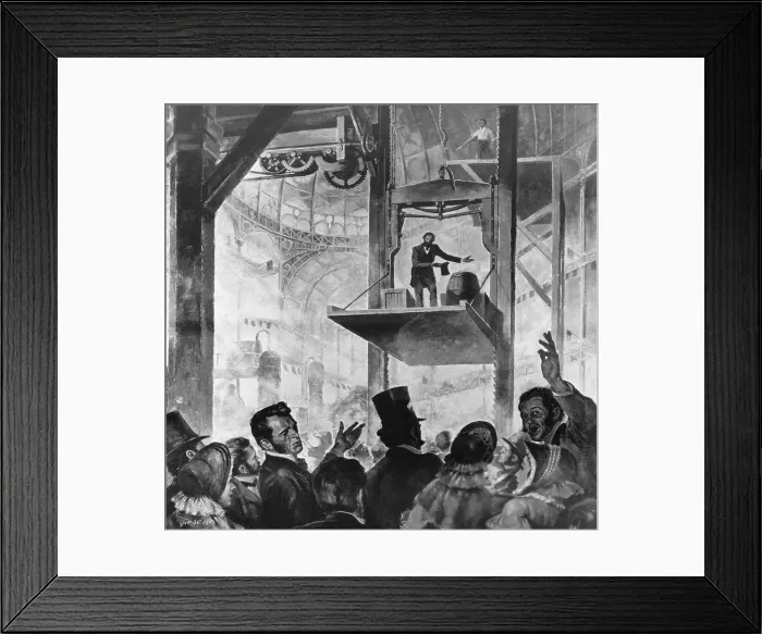 Framed Print : Elisha Otis Demonstrating Elevator Framed Print : Elisha Otis Demonstrating Elevator
