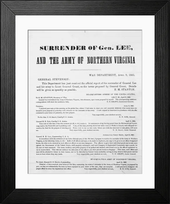 Framed Print : Correspondence Regarding the Surrender of General Robert E. Lee Framed Print : Correspondence Regarding the Surrender of General Robert E. Lee
