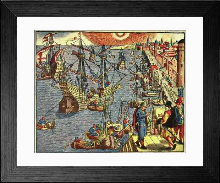 Framed Print : Spanish Travelers Leaving Port in Lisbon Framed Print : Spanish Travelers Leaving Port in Lisbon