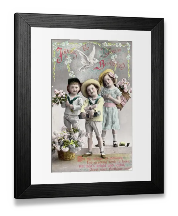 Framed Print : Children Pose On Birthday Card Framed Print : Children Pose On Birthday Card