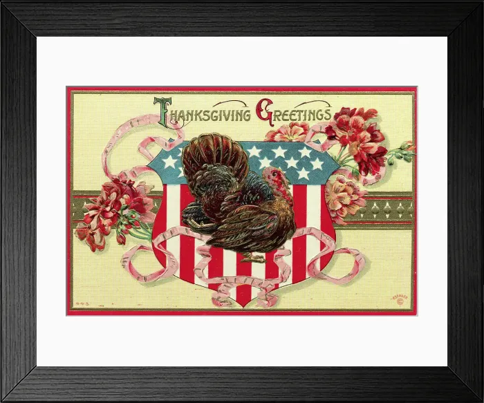 Framed Print : Turkey On Postcard / 'Thanksgiving Greetin Framed Print : Turkey On Postcard / 'Thanksgiving Greetin