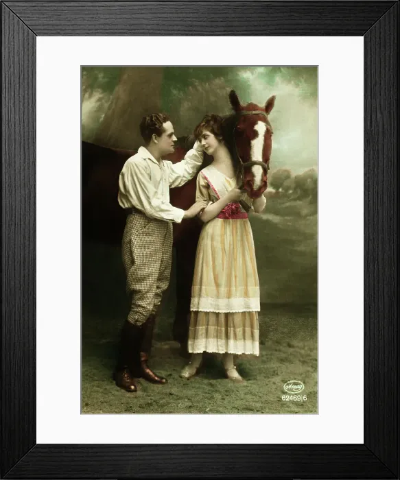 Framed Print : Couple Standing Next to Horse Framed Print : Couple Standing Next to Horse