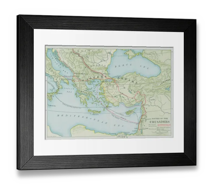 Framed Print : Map Showing Routes During Crusades