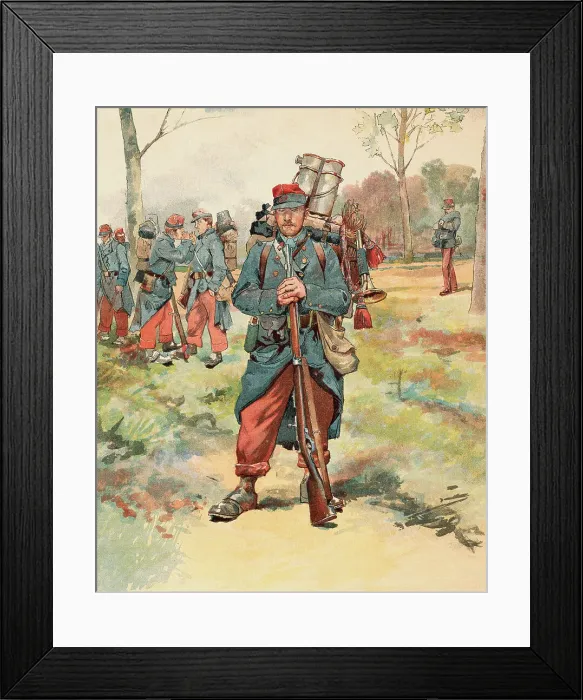 Framed Print : Lithograph Depicting a French Soldier and His Company by Georges Jeanniot Framed Print : Lithograph Depicting a French Soldier and His Company by Georges Jeanniot