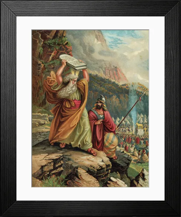 Framed Print : Chromolithograph of Moses with the Ten Commandments Tablets Along with Aaron Overlooking Corrupted Jews Framed Print : Chromolithograph of Moses with the Ten Commandments Tablets Along with Aaron Overlooking Corrupted Jews