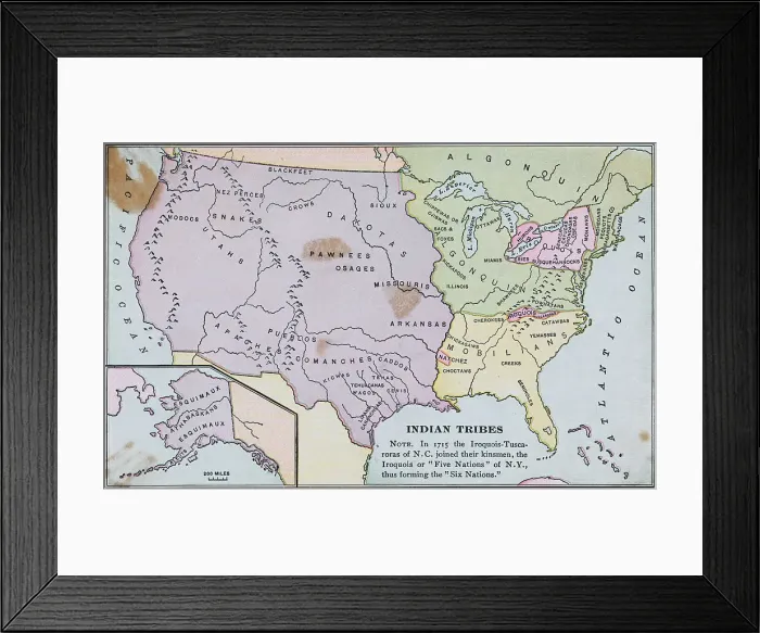 Framed Print : Map of America Showing Indian Tribes Location Framed Print : Map of America Showing Indian Tribes Location