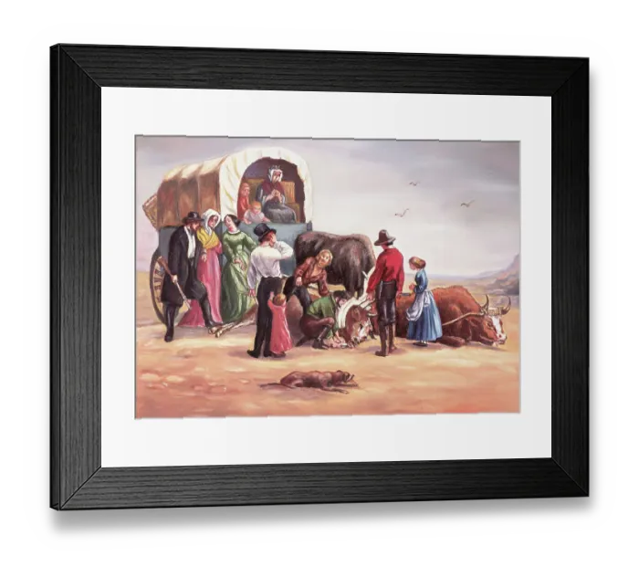 Framed Print : Wagon Train Party with Oxen