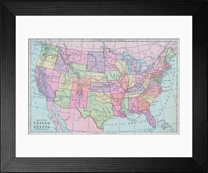 Framed Print : Map of the United States of America