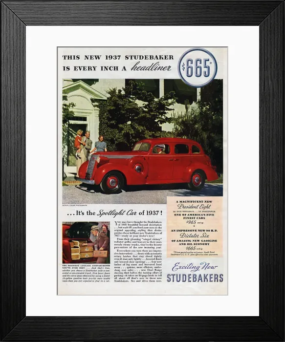 Framed Print : 1937 Studebaker Advertisement Framed Print : 1937 Studebaker Advertisement