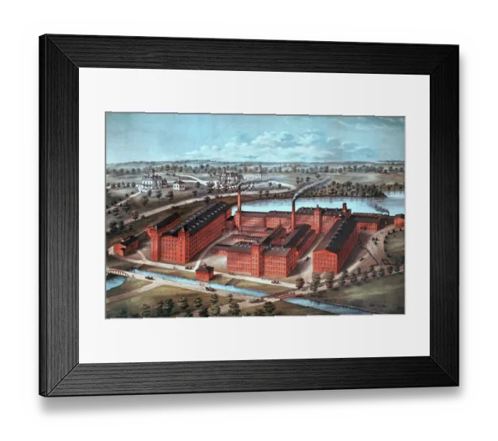 Framed Print : 19th-Century Lithograph of Assabet Manufacturing Company