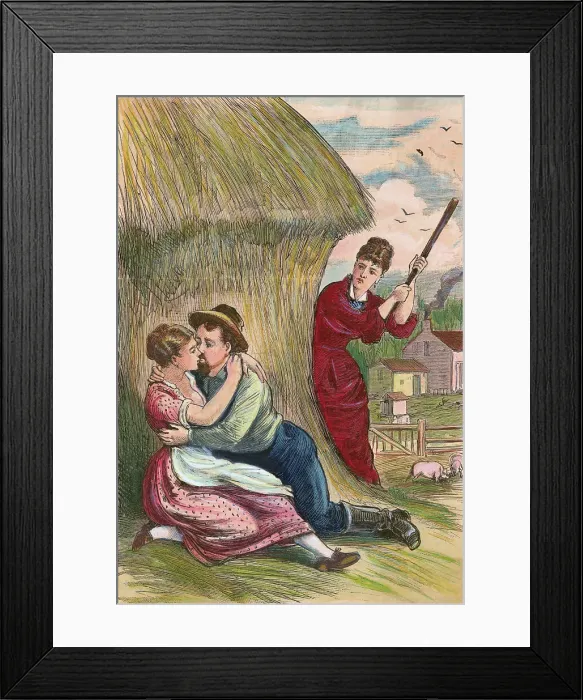 Framed Print : Woman Catching Husband with Mistress Framed Print : Woman Catching Husband with Mistress