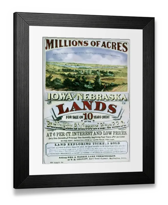 Framed Print : Advertisement for Iowa and Nebraska Lands