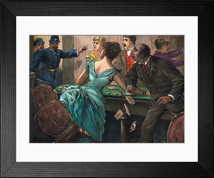 Framed Print : Police Raiding Female Gambling Den Framed Print : Police Raiding Female Gambling Den