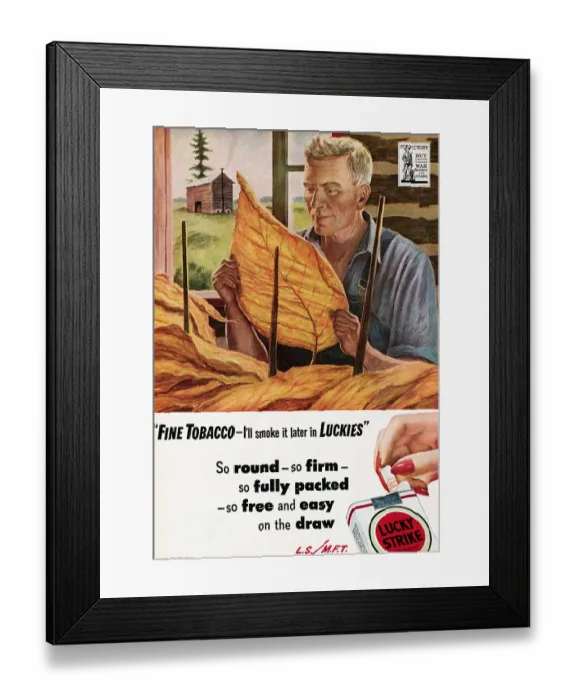 Framed Print : Lucky Strike Cigarette Advertisement Featuring Grading Leaf by Peter Hurd Framed Print : Lucky Strike Cigarette Advertisement Featuring Grading Leaf by Peter Hurd
