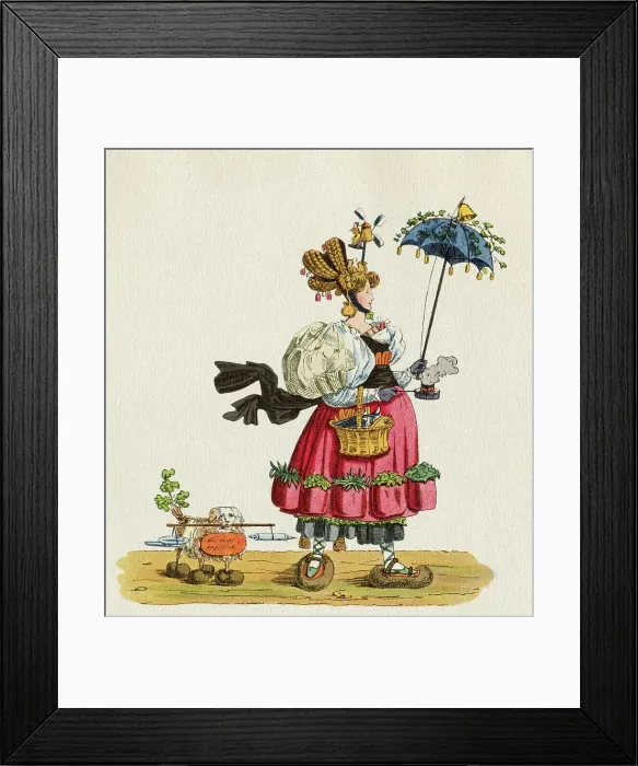 Framed Print : Woman and Dog Walking with Slippers and Medicine for Cholera Framed Print : Woman and Dog Walking with Slippers and Medicine for Cholera