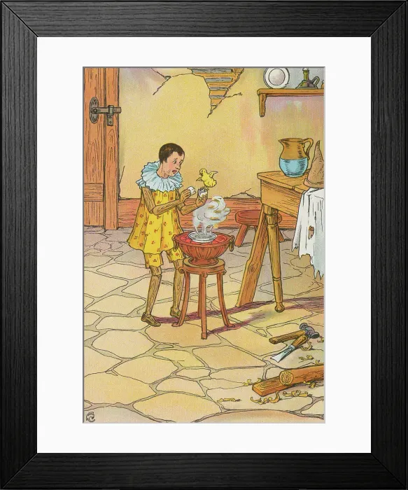 Framed Print : Pinocchio Holding Hatched Egg Framed Print : Pinocchio Holding Hatched Egg