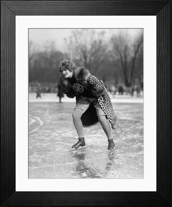 Framed Print : Woman in fur coat ice skating Framed Print : Woman in fur coat ice skating