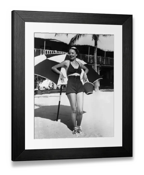 Framed Print : Smiling woman on beach Framed Print : Smiling woman on beach