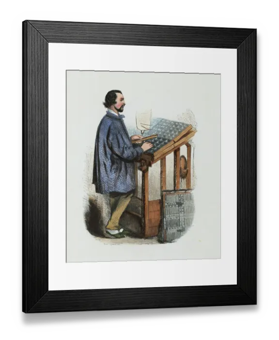 Framed Print : Typesetter Using Composing Stick Framed Print : Typesetter Using Composing Stick