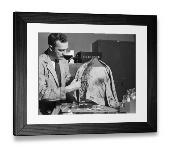 Framed Print : FBI Lab Technician Cuts Fabric Sample Framed Print : FBI Lab Technician Cuts Fabric Sample