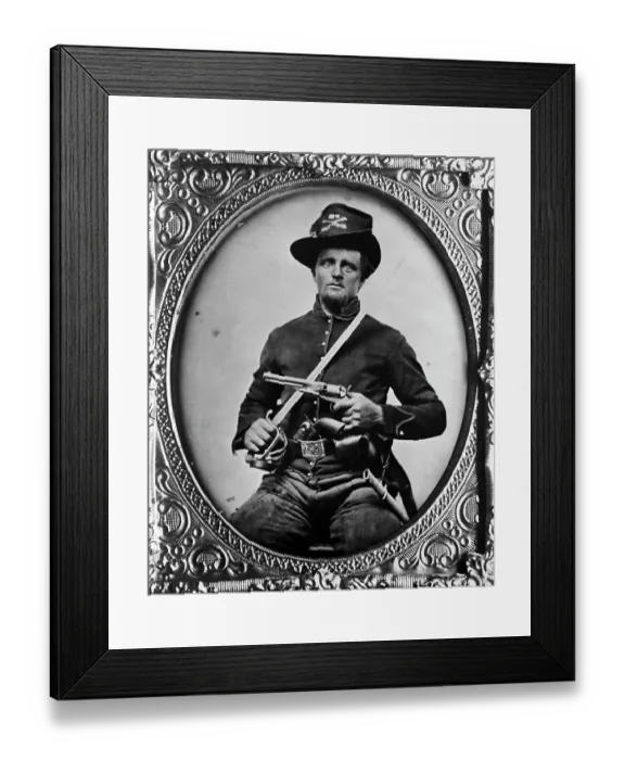 Framed Print : Union Cavalry Private Holding Gun Framed Print : Union Cavalry Private Holding Gun