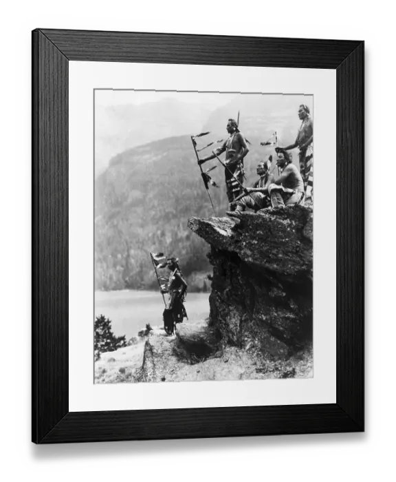Framed Print : Blackfeet Warriors Standing On Rock Croppings Framed Print : Blackfeet Warriors Standing On Rock Croppings