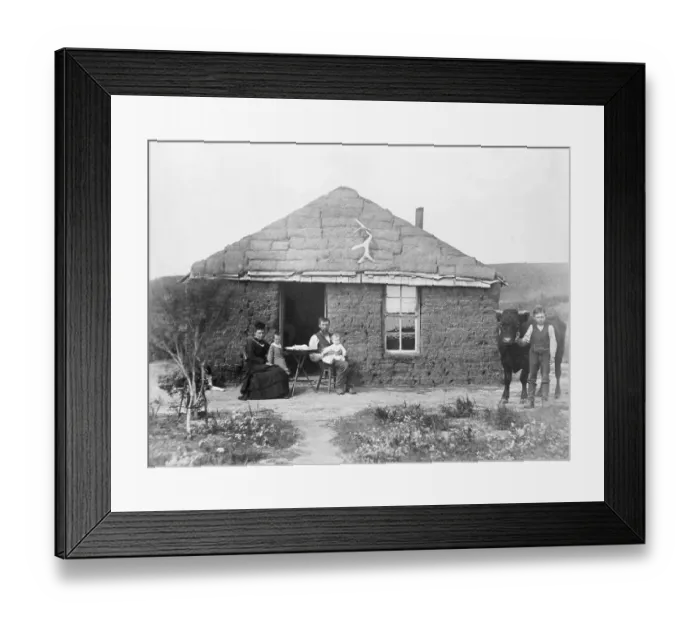Framed Print : Pioneer Family Outside Sod House Framed Print : Pioneer Family Outside Sod House
