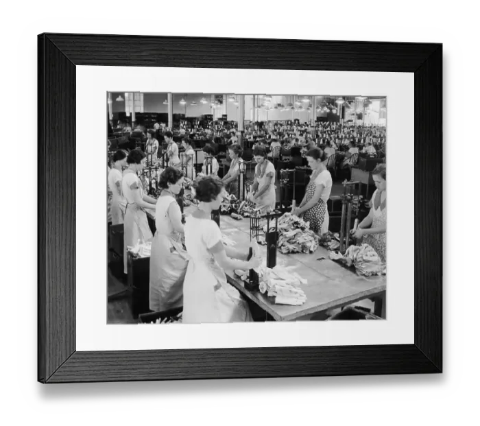 Framed Print : Women Turning Canvas Gloves Framed Print : Women Turning Canvas Gloves