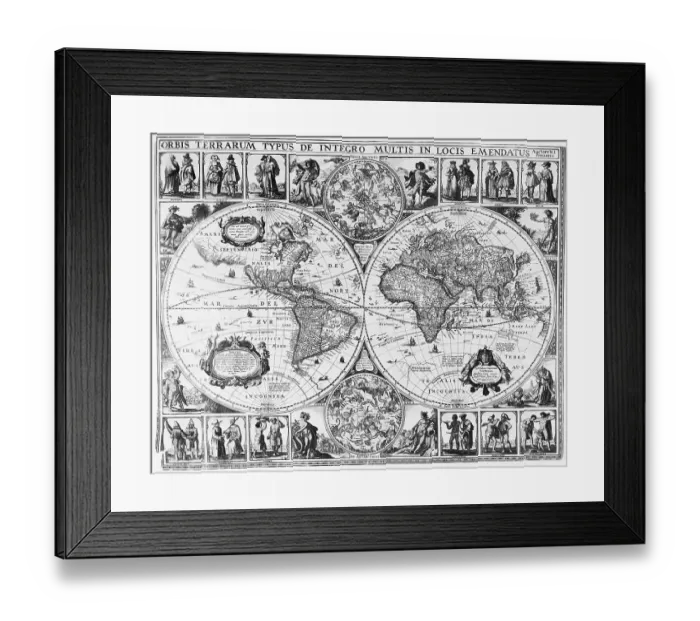 Framed Print : 17th-Century World Map by Nicholas Joanes Visscher