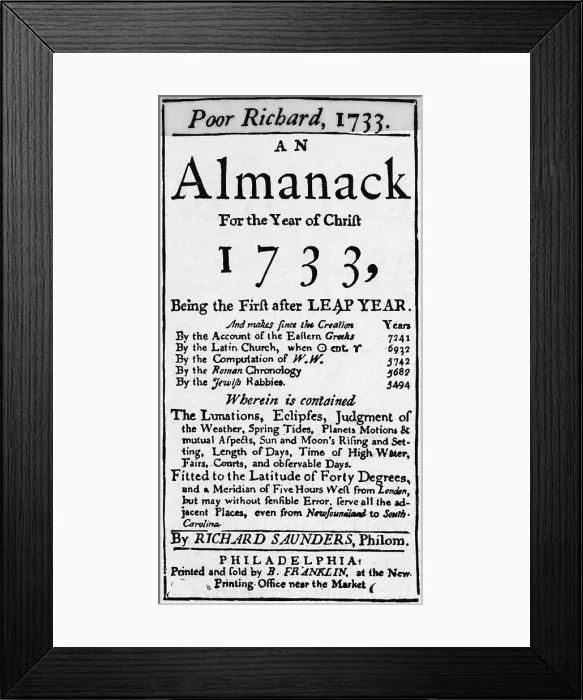 Framed Print : Title Page of Poor Richard's Almanac Framed Print : Title Page of Poor Richard's Almanac