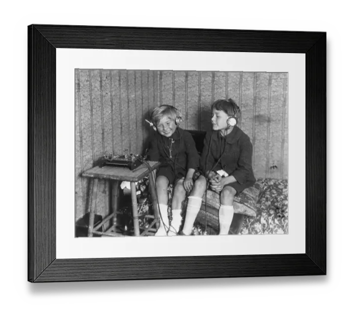 Framed Print : Two Boys Listen To Crystal Radio Set Framed Print : Two Boys Listen To Crystal Radio Set