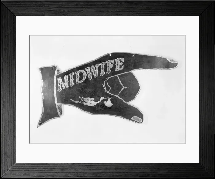 Framed Print : Hand Shaped Sign Advertising for a Midwife Framed Print : Hand Shaped Sign Advertising for a Midwife