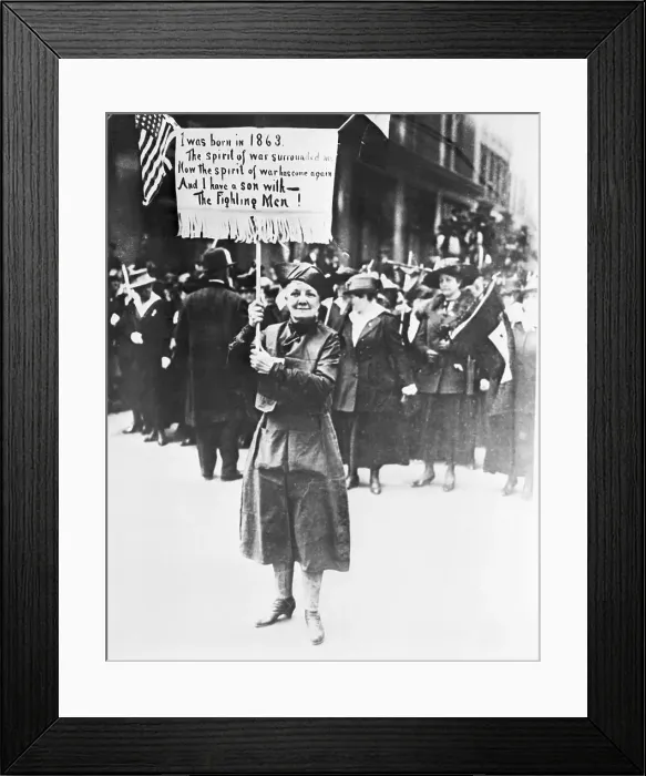 Framed Print : Elderly Woman Holds Banner During Wwi Framed Print : Elderly Woman Holds Banner During Wwi