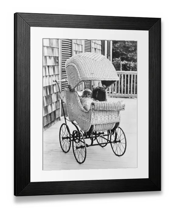 Framed Print : Sleeping Baby in Carriage on Porch Framed Print : Sleeping Baby in Carriage on Porch