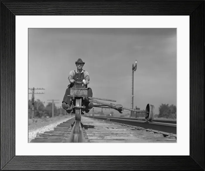 Framed Print : Man Driving Railroad Trackman'S Handcar Framed Print : Man Driving Railroad Trackman'S Handcar