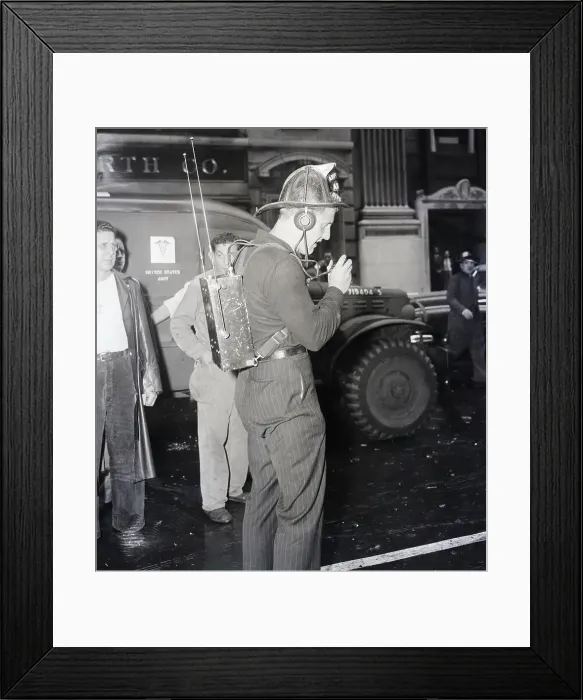 Framed Print : Fireman With Walkie Talkie At Empire Sta Framed Print : Fireman With Walkie Talkie At Empire Sta